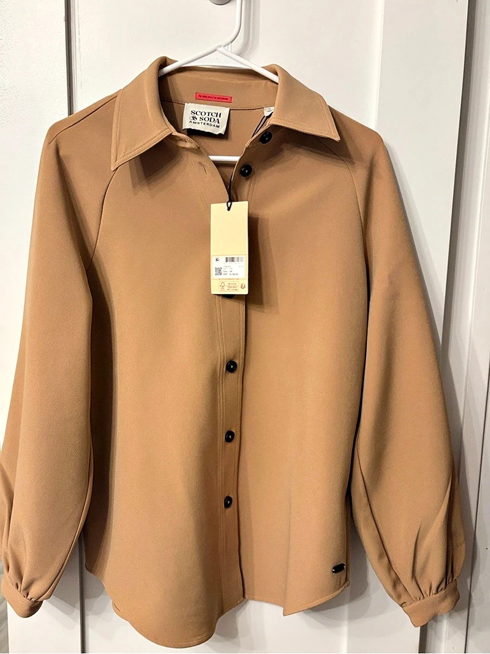 Scotch & Soda Crepe Peasant Sleeve Overshirt Brown Size 34